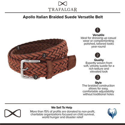 Trafalgar Men's Apollo Italian Braided Suede Versatile Belt, 44, Light Brown