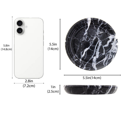 Small Natural Marble Jewelry Tray Key Plate Holder Dish Trinket Decor Catch All Bowl for Ring Earring Stone Gift for Women Daugther,Black,5.5"