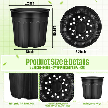 Ziliny 25 Pcs 2 Gallon Plant Nursery Pots Bulk Plastic Planter Flexible Flower Seedlings Pot with Drainage Hole Thickened Seed Starting Container for Flower Succulents Cuttings Transplanting