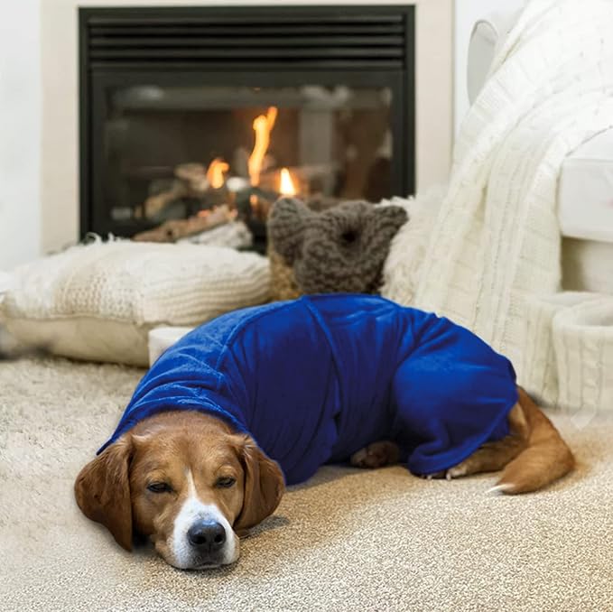 Geyecete Dog Drying Coat - Dog Bathrobe Towel - Microfibre Fast Drying Super Absorbent Pet Cat Bath Robe Towel, Luxuriously Soft - Blue - XXL