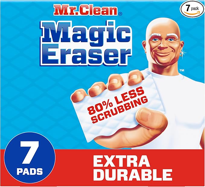 Mr. Clean Magic Eraser, All Purpose Cleaner, Cleaning Scrubber, Wall, Sneaker, Kitchen, Bathroom, Shower, Melamine Sponge, Pads, Extra Durable, 7ct