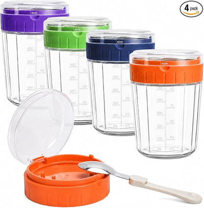 EONJOE Overnight Oats Containers with Lid and Spoon - 16oz Glass Mason Jars for Meal Prep, Yogurt,Pudding- Set of 4