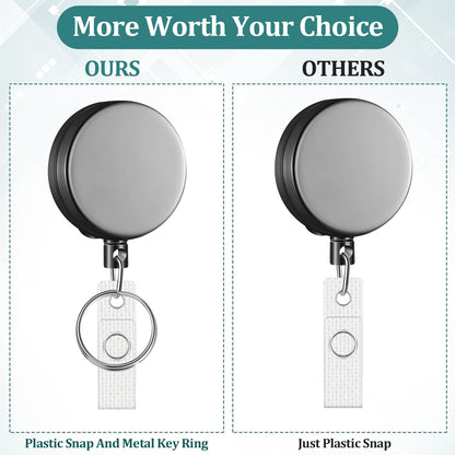 Leelosp 20 Pack Heavy Duty Retractable Badge Holder Reel Metal ID Badge Holder with Belt Clip Keyring Retractable Clip Bulk Card for Work Employee Doctor Nurse Gifts (Glossy Grey)