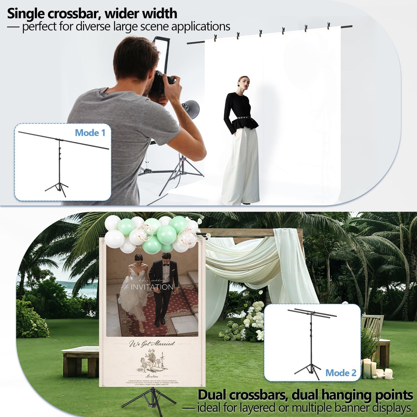 EMART 2-in-1 T Shape Backdrop Stand 8.7x7ft(WxH), Portable Photo Backdrop Stand Kit with Carring Bag and 6 Clamps, Adjustable Double Crossbar Green Screen Banner Holder for Party, Weeding, Photo Booth