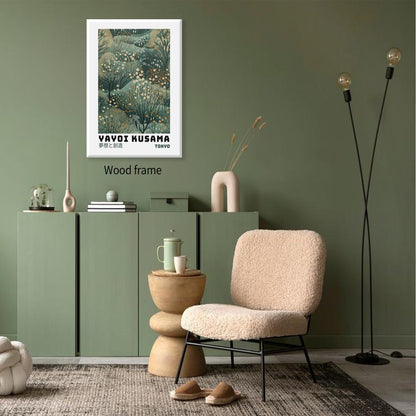 Yayoi Kusama Inspired Poster Japanese Botanical Wall Art Abstract Yayoi Kusama Print Modern Ukiyo-e Japanese Gallery Wall Decor 12x16in Framed for Home Bedroom Decorations