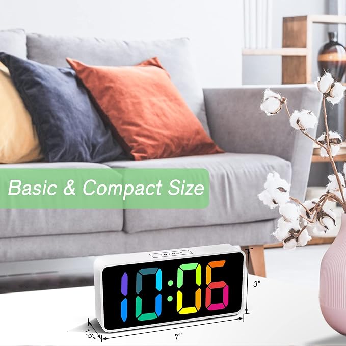 Welgo 7.5 Inches Large Dimmable Digital Alarm Clock for Seniors & Kids | 0-100% dimmable display, USB charging port, adjustable volume, easy snooze, outlet-powered for bedrooms
