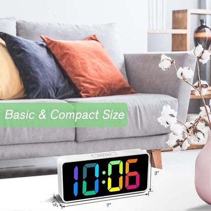 Welgo 7.5 Inches Large Dimmable Digital Alarm Clock for Seniors & Kids | 0-100% dimmable display, USB charging port, adjustable volume, easy snooze, outlet-powered for bedrooms