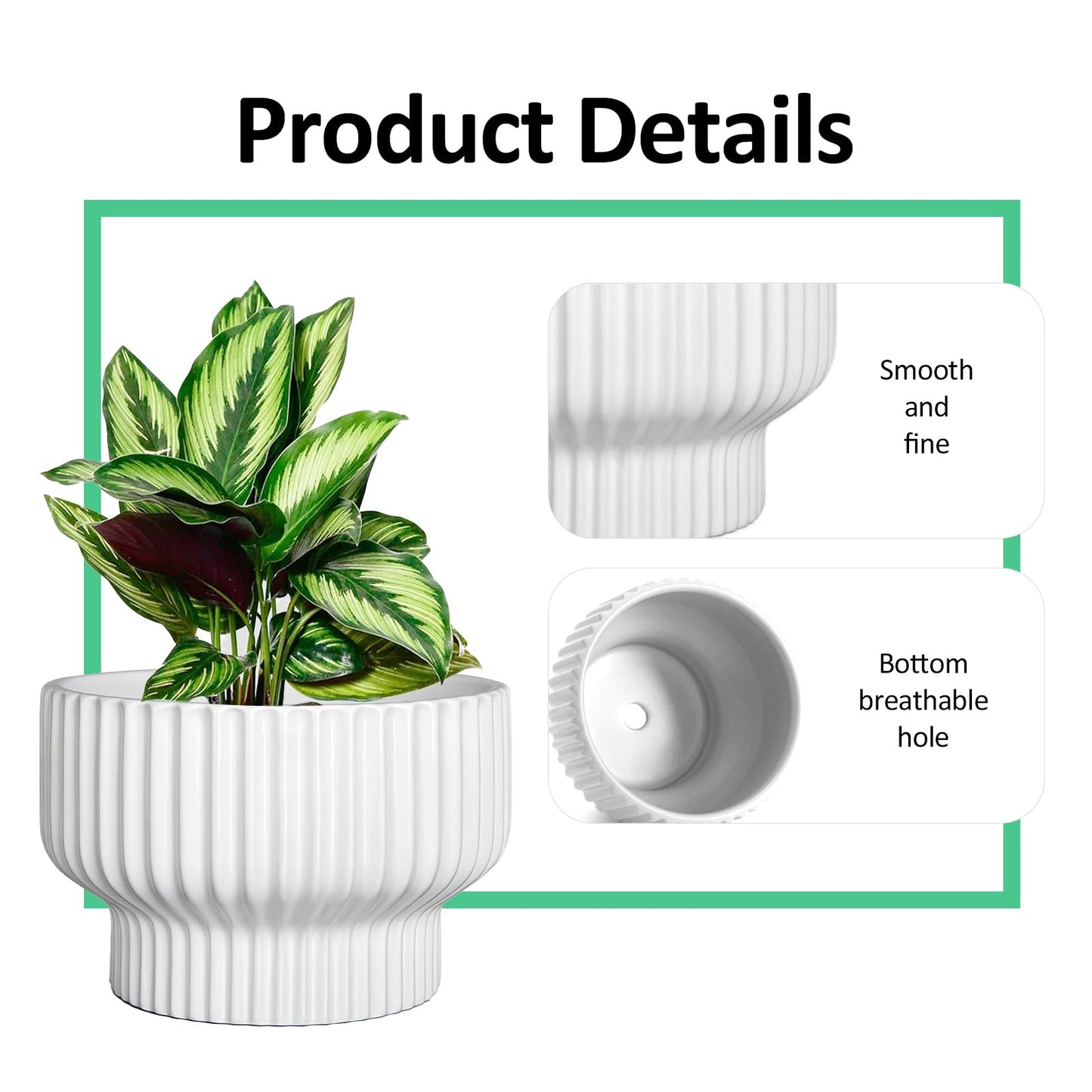 OXART Ceramic Pots for Plants, 9.4+8+6 Inch Flower Pots, Set of 3, Large Planters with Drainage Hole, Stylish Round Flower Pot for Home, Garder and Office, Gifts for Mom, White