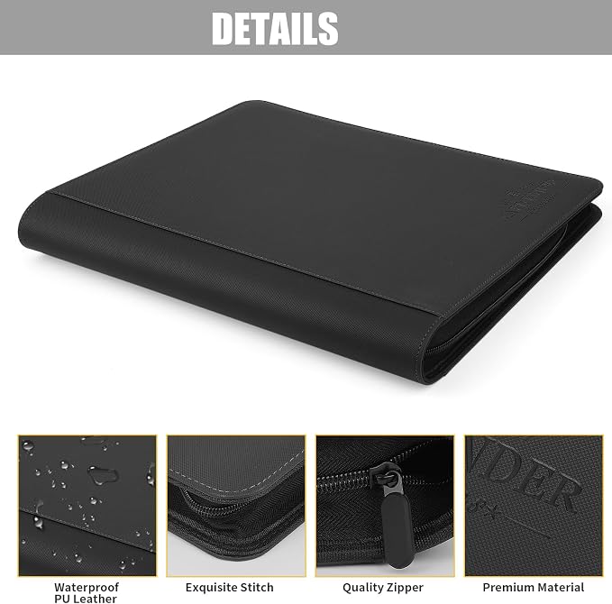 Toploader Binder,Toploader Hard Cases, 9-Pocket Pages Sleeves Hold up 288 Cards.Toploader Card Binder with Sleeves for “3×4” rigid，Card Holder(black)