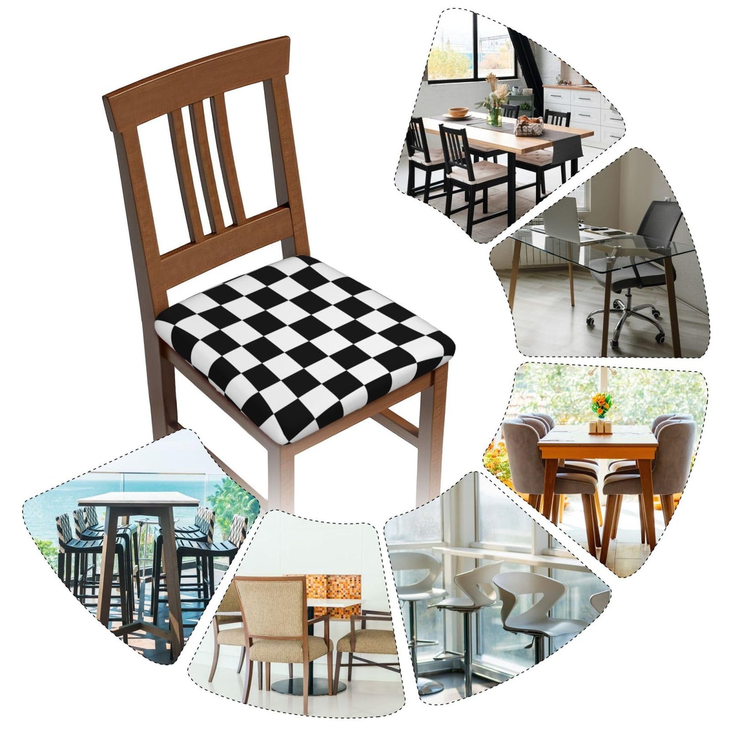 Yakelo Seat Covers for Dining Room Black and White Checkered Chair Seat Slipcovers Kitchen Chair Covers Removable Washable Stretch Dining Chair Covers 4 Pcs