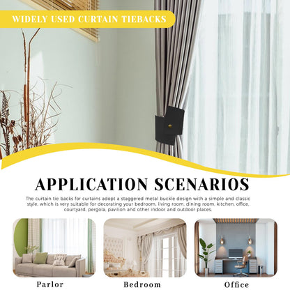 Realand 6Pcs Wide PU Leather Curtain Tiebacks, Elegant Buckle Curtain Tie Backs Decorative Curtain Holdbacks Holders for Home Outdoor Curtains and Drapes, Black