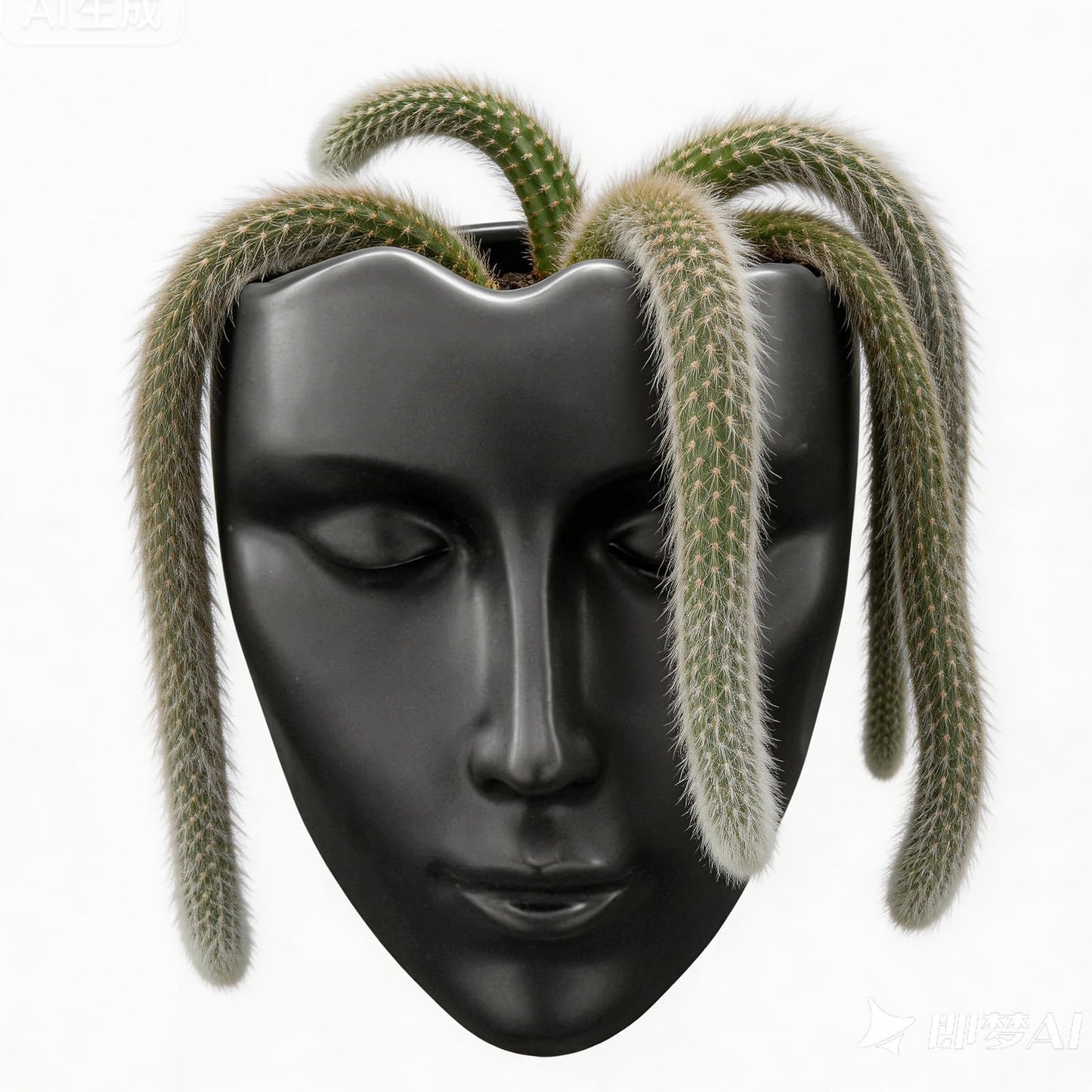 qumHmup Ceramic Face Wall Planter, Black Head Vase with Drainage Hole, Modern Art Indoor Outdoor Wall Mounted Succulent Planter, Elegant Home Garden Decor