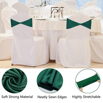 WYFMYD Spandex Emerald Green Chair Sashes 50 Pcs Dark Green Sashes Bows Elastic Chair Cover Bands Ties Without Buckle for Wedding Party Events Ceremony Birthday