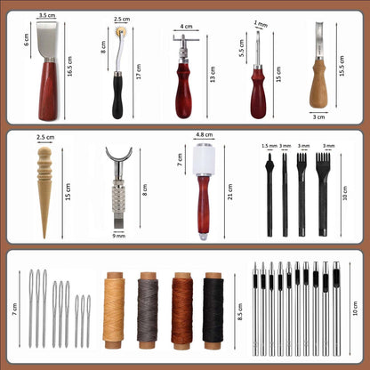 Leather Working Tools, Practical Leather Craft Kit with Carving Sewing Punching Cutting and Other Sanding Tools for Crafting, Repair DIY Projects
