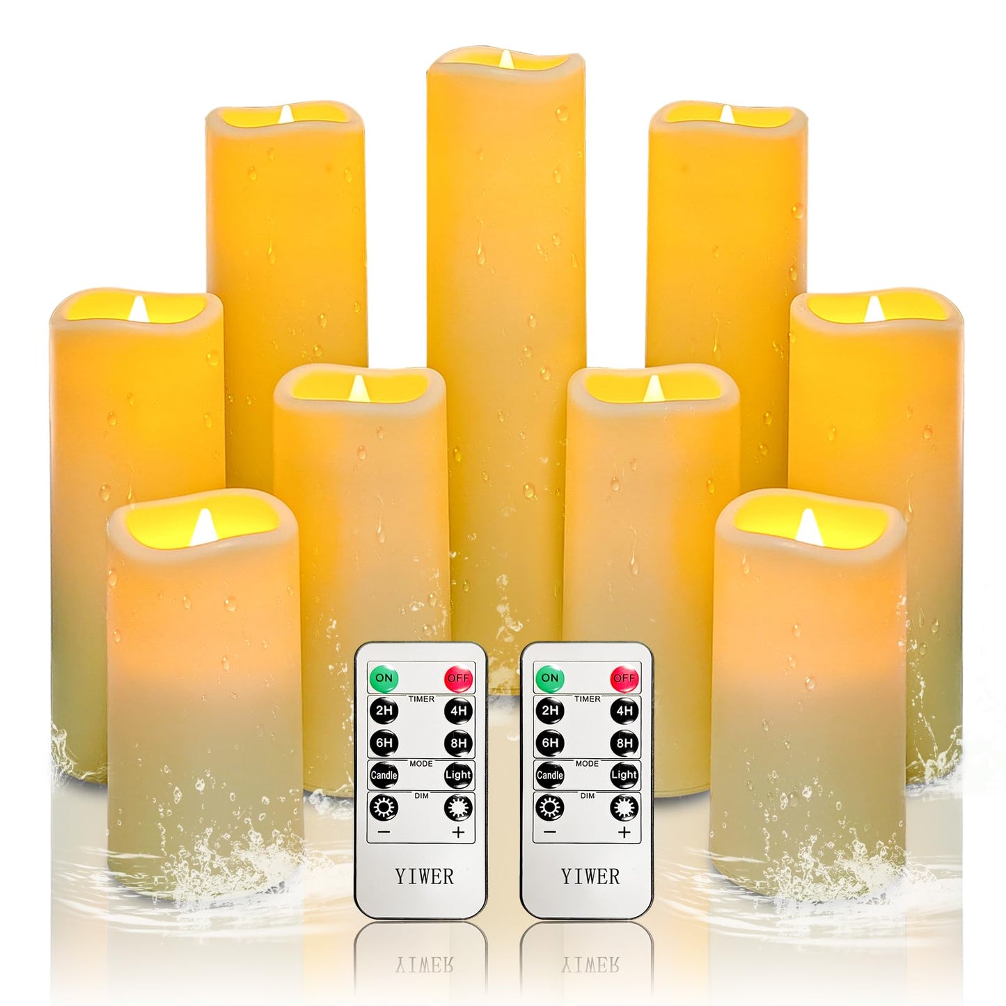 YIWER Waterproof Flameless Candles, Outdoor Battery Operated LED Pillars Candles, Electric Fake Candle Set of 9 with Remotes, Halloween, Christmas Decorations