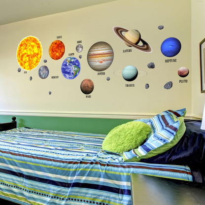 Solar System Wall Stickers Planets with Sun Decals Educational Theme Peel and Stick Astronomy Decals for Kids Room Bedroom Home Decor (Planets)