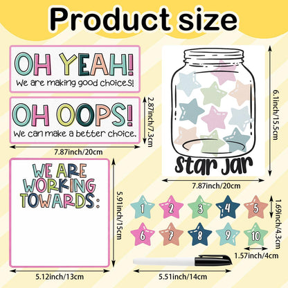 ForraFun Star Jar Classroom Behavior Chart Magnets Set – Oh Yeah Oh Oops We Are Working Towards Signs, Group Reward System for Teachers, Whiteboard Magnets for Classroom Management K-5