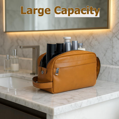 MIRASON Toiletry Bag for Men Leather Travel Toiletry Bag Dopp Kit with Metal Zippers, Water-Resistant Bathroom Bag for Travel Essentials Shaving Bag Gifts for Men, Brown