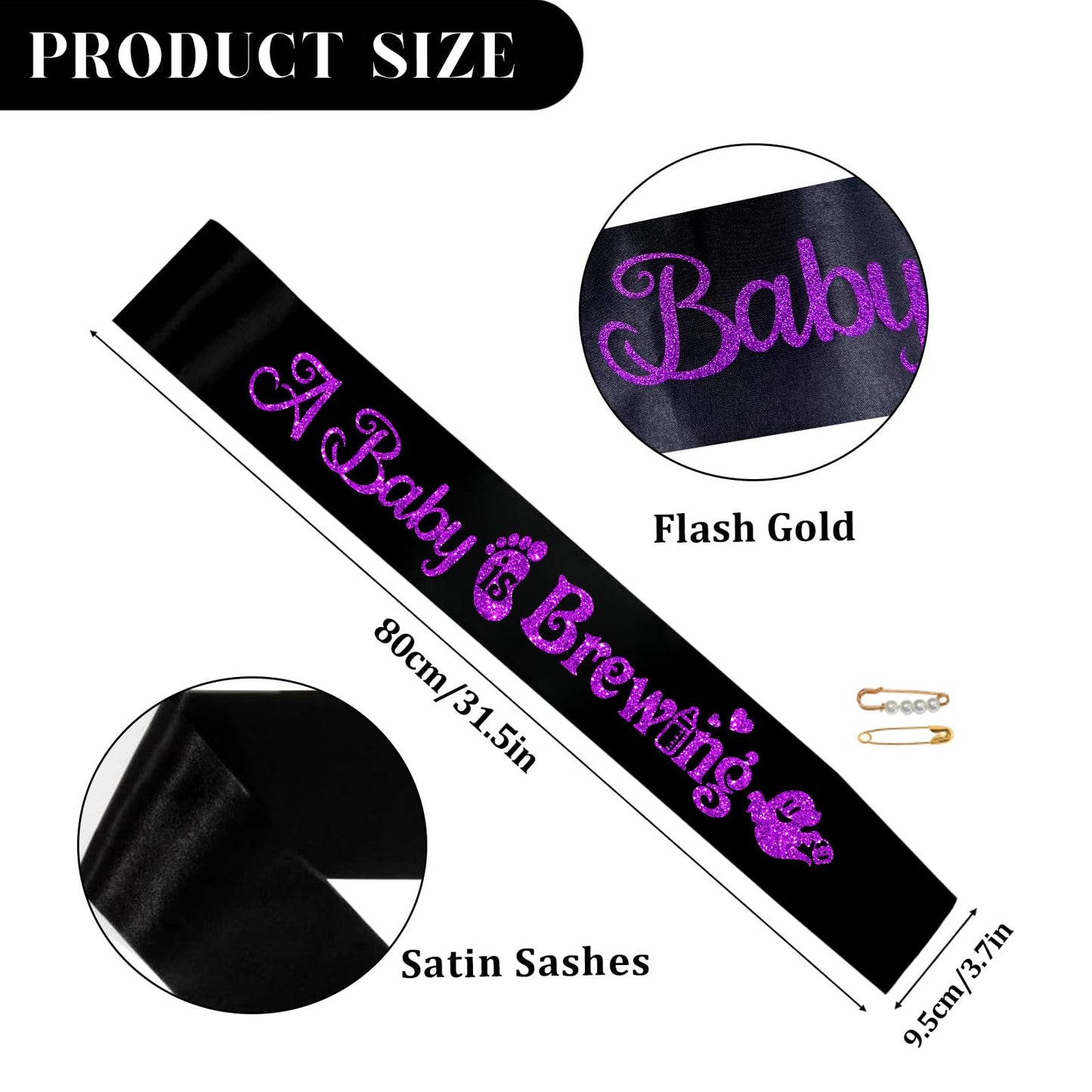 A Baby is Brewing Black Sash - Purple Foil Halloween Theme Baby Shower Gender Reveal Party Accessories - Pregnancy Celebration Party Decoration