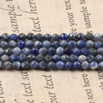 Song Xi 90pcs 4mm Natural Old Blue Sodalite Gemstone Beads Faceted Round Loose Stone Beads for Jewelry Making (1 Strand)