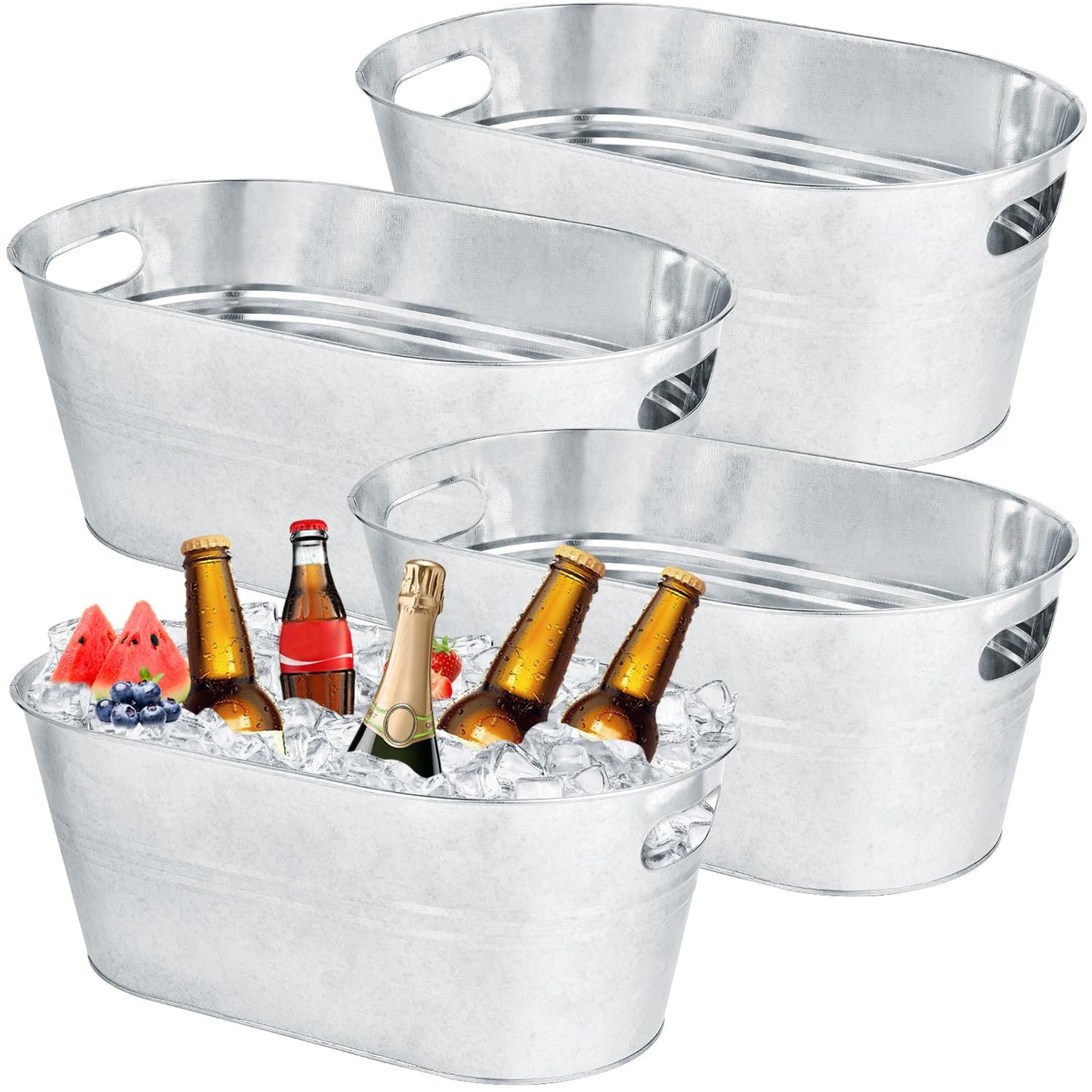 OBTANIM 4 Pack 4 Gallon Galvanized Ice Buckets Metal Champagne Drink Cooler Storage Ice Tub with Handles for Beer Cocktails Wine Beverage Home Parties Bar Cooling Supplies