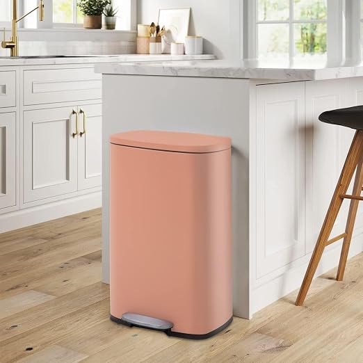 BestMassage 13 Gallon (50L) Stainless Steel Trash Can with Lid, Removable Inner Bucket, Foot Pedal, Soft Close for Home, Kitchen, Office