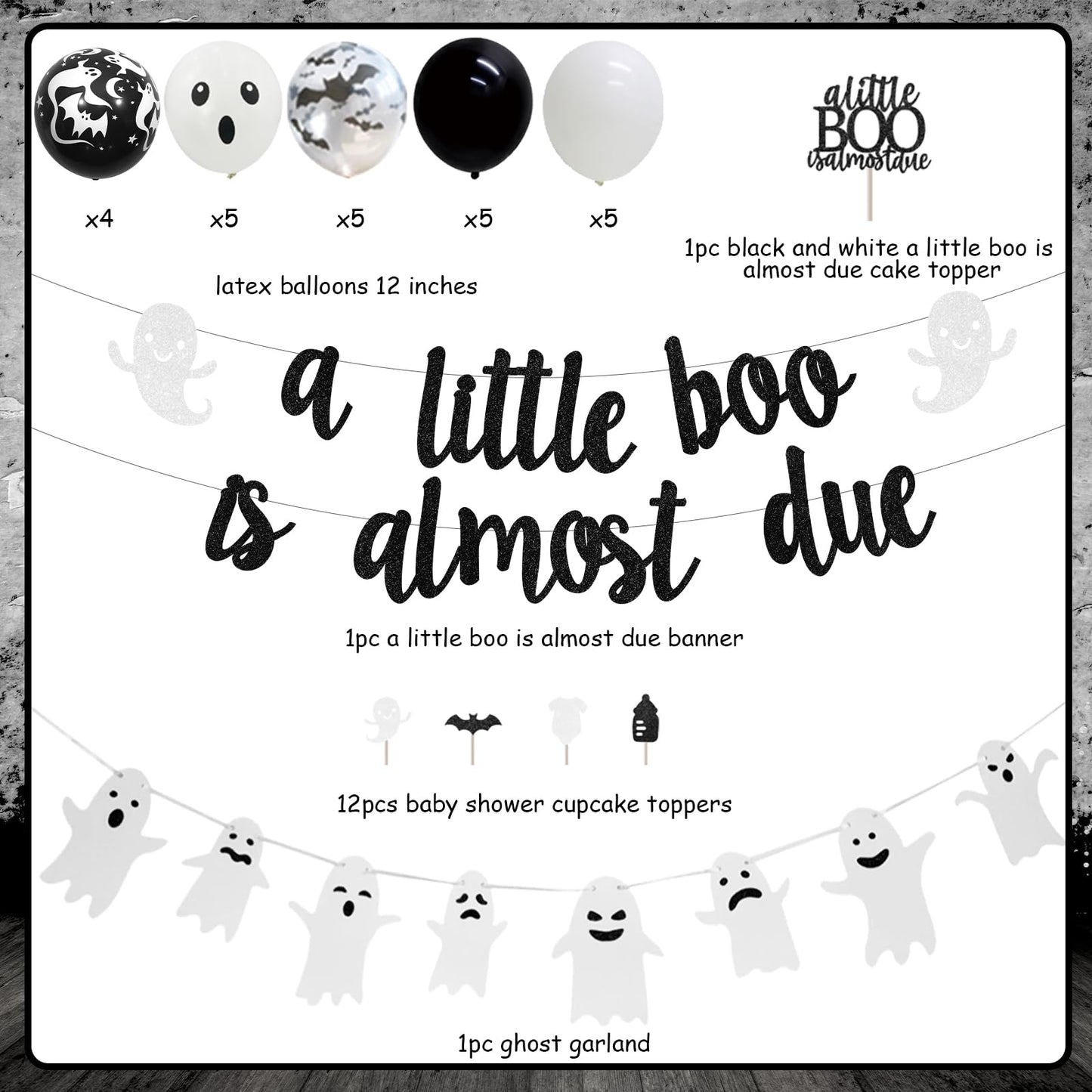 Balterever a Little Boo is Almost Due Baby Shower Decoration Black White Halloween Baby Shower Decor with a Little Boo is Almost Due Banner Garland Cupcake Cake Topper for Halloween Gender Reveal