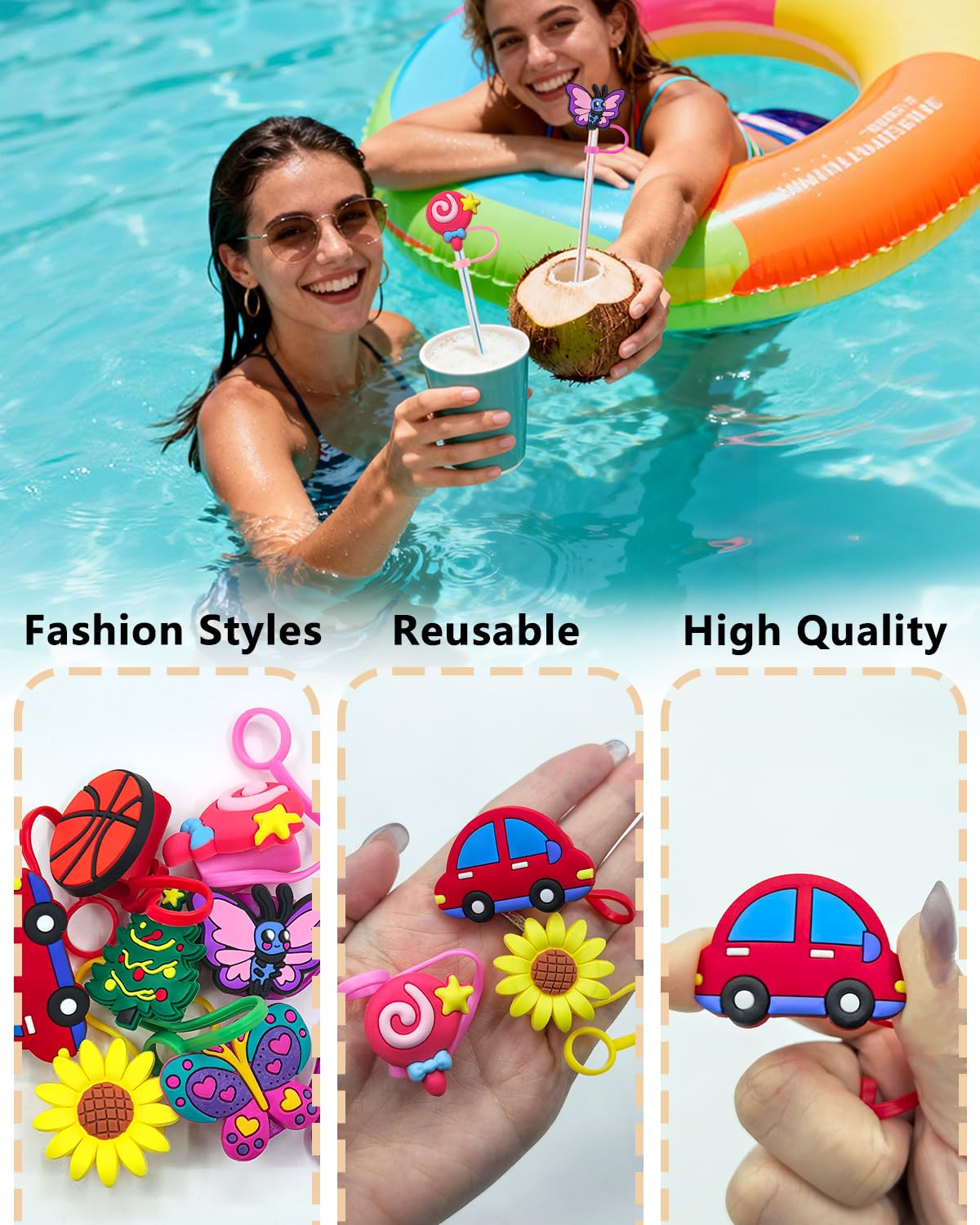 Silicone Straw Toppers for Stanley Cup, 30 Pack Random Reusable Dust-Proof Cover Caps, Tumbler Straw Accessories, Compatible with 30-40 oz Cups