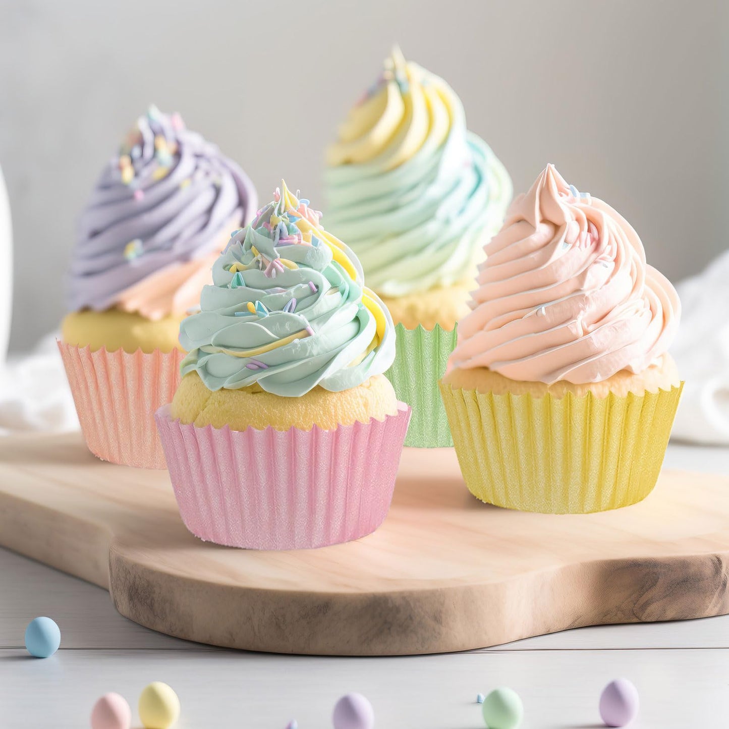 Whaline 300Pcs Colorful Cupcake Liners Pastel Color Cupcake Wrappers Baking Cup Light Pink Blue Purple Yellow Orange Green Muffin Liners for Spring Easter Baby Shower Gender Reveal Wedding Birthday