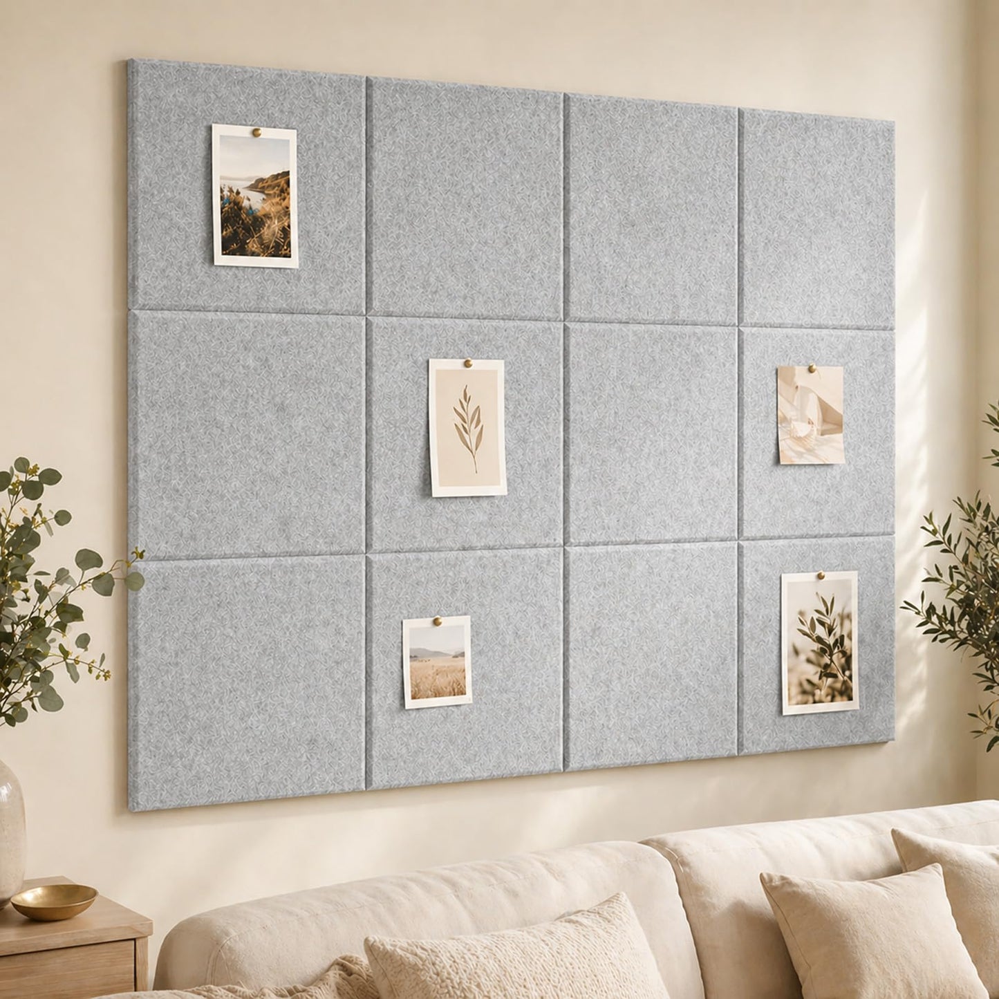 Baysola Felt Bulletin Board Panels 48 x 36 Inch Self Adhesive Wall Tiles Cork Board Alternative for Office Classroom Photos Notes 12 Pack