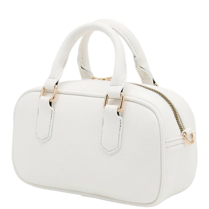 FashionPuzzle Mini PU Leather Satchel Purse Top Handle Crossbody Bag (White)