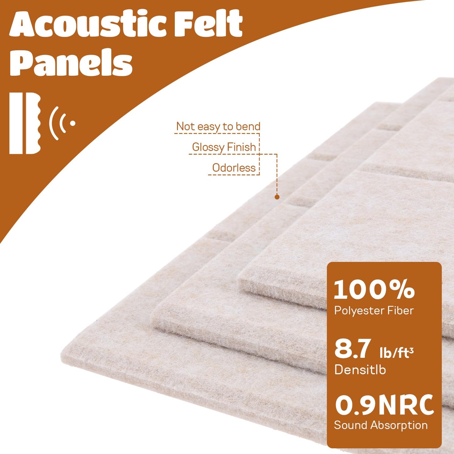 12 Pack Felt Bulletin Board Tiles - Modular Wall Panels (9.45"x9.45" Each), 0.35" Extra Thick Cork Board Alternative with Adhesive Tabs & Push Pins for Office Decor (Light Camel)