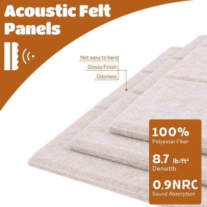 12 Pack Felt Bulletin Board Tiles - Modular Wall Panels (9.45"x9.45" Each), 0.35" Extra Thick Cork Board Alternative with Adhesive Tabs & Push Pins for Office Decor (Light Camel)