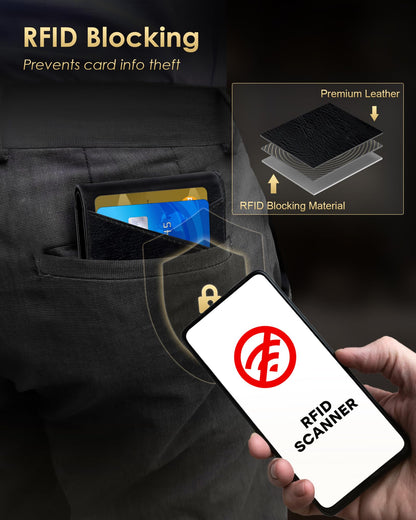 QLD Wallet for Men - RFID Blocking [Functional & Practical] Bifold Slim Minimalist Credit Card Holder Pop Up Metal Case with Cash Slot, Front Pocket with ID Window, Gift Boxed (BLACK)