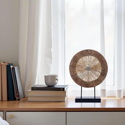 XMGZQ Wood Color Minimalist Round Statue Above Cabinet Decor Kitchen,Modern Decorative Sculpture Home Decorations for Living Room Coffee Table,Shelf Decor Items,Center Pieces Decoration