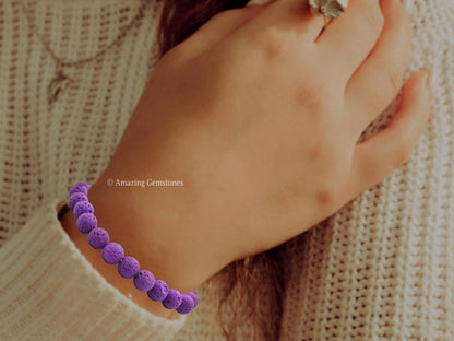Amazing Gemstone Crystal Bracelet for Women Men's Gifts - Protection Healing Crystal Bracelet - 8mm Gemstone Beaded Stretchable Bracelet Pulseras Para Hombres Mujer Stocking Stuffers Mothers Day Gift (Purple Lava)
