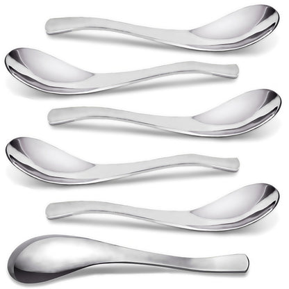 AOOSY 6-Piece Heavy Weight Soup Spoons,Stainless Steel Asian Soup Spoon with Ergonomic Short Handle for Ramen, Curry, Cereals