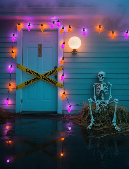 C9 Halloween String Lights Outdoor, 26.4Ft C9 Halloween Decorations with 50 LED Orange and Purple Lights, Extendable Hanging Plug in Christmas Night Lights for Party, Patio, Outside Yard, House Decor