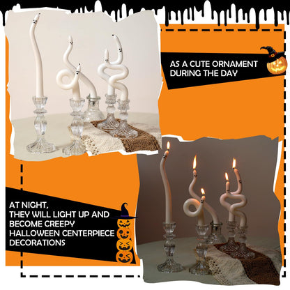 Nuanchu 5 Pack White Ghost Taper Candles Halloween Spiral Unscented Twisted Candlestick Halloween Decor Candle for Home Ghost Spooky Party Dinner Table Birthday Decorations