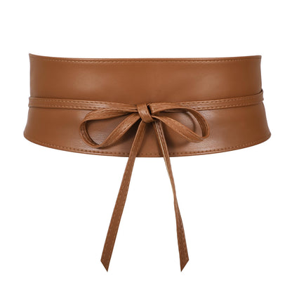 JASGOOD Women PU Leather Wide Waistband Obi Belt- Ladies Wrap Around Retro Brown Dress Belt(Brown,Fit Waist Size 26-31 Inch)