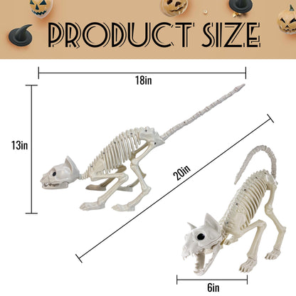 GIFTEXPRESS 2 Pack Real Size Cat Skeleton - 20" Long Creepy Kitten Skeletons with Posable Tail Halloween Decor - Indoor & Outdoor Haunted House Scary Animal Party Decoration