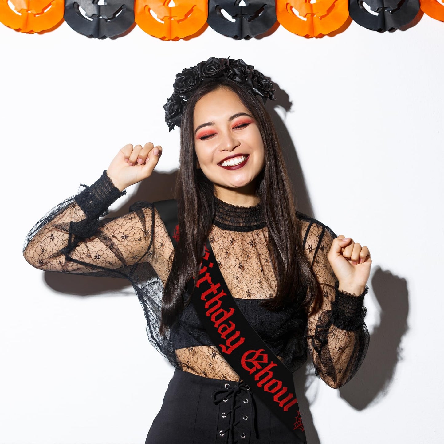 JXYCBZYing Black Birthday Ghoul Sash with Red Gothic Letters, Halloween Ghouls Night Out Sash, Ghost, Spooky, Emo Bday, Happy Boo Day Accessories, Decorations Ideas, Gifts, Jokes and Favors