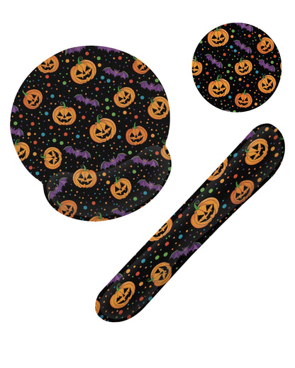 Halloween Pumpkin Bat Keyboard Wrist Rest Pad Mouse Pad Set,Ergonomic Mousepad Wrist Support Memory Foam Desk Pad for Gaming Office,Non-Slip Rubber Base Easy Typing for Home Office Computers