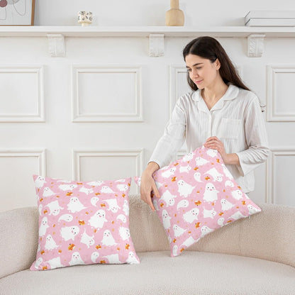Feelyou Kids Pink Ghost Throw Pillow Covers 20"x20" Set of 4 Soft Kawaii Halloween Pillow Cases Cushion Covers Cute Trick or Treat Decorative Throw Pillowcases Women Men Cushion Cases