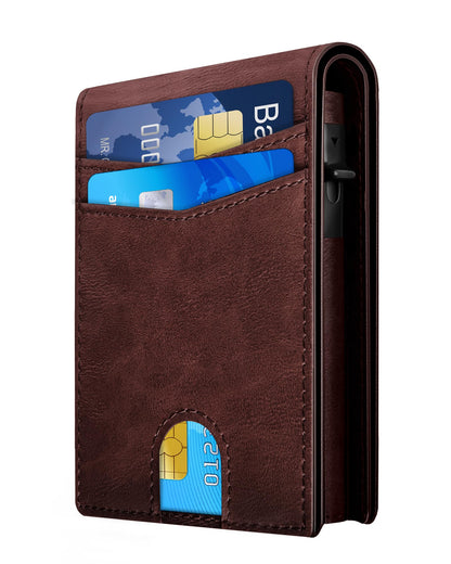 QLD Wallet for Men - RFID Blocking [Functional & Practical] Bifold Slim Minimalist Credit Card Holder Pop Up Metal Case with Cash Slot, Front Pocket with ID Window, Gift Boxed