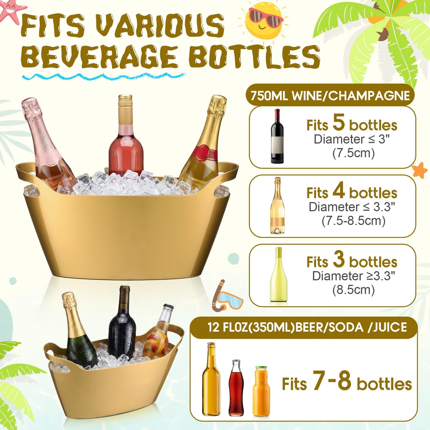 meekoo 6 Pack 6l Ice Bucket for Parties, Plastic Beverage Tub with Handles, Portable Ice Drink Bucket for Wine, Champagne, Beer, Cocktail, Large Drink Chiller for Wedding, Bar, Picnic, Pool(Gold)