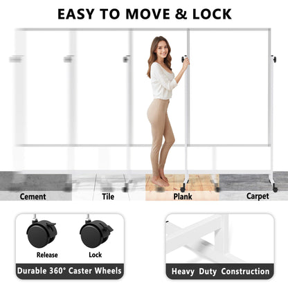 Large Rolling Whiteboard on Wheels, 48" x 32" Height Adjustable Mobile White Board with Stand, Portable Standing Magnetic Dry Erase Board Easel for Home Office Classroom School, Silver