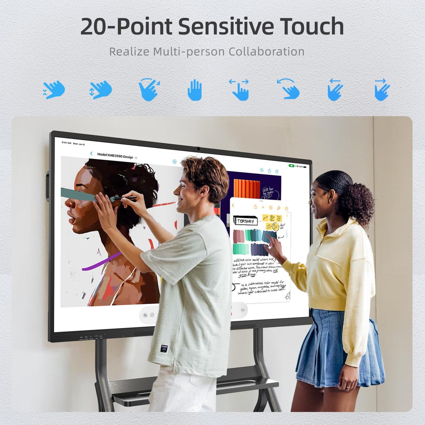 QIXZOCV 75" Smart Board for Business, Interactive Whiteboard with Multi-Touch, 4K Electronic Board with Screen Sharing, Bluetooth/WiFi/HDMI, Camera & Mic, Android 14, 8+128G (Wall Mount Included)