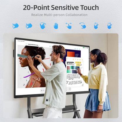 QIXZOCV 75" Smart Board for Business, Interactive Whiteboard with Multi-Touch, 4K Electronic Board with Screen Sharing, Bluetooth/WiFi/HDMI, Camera & Mic, Android 14, 8+128G (Wall Mount Included)