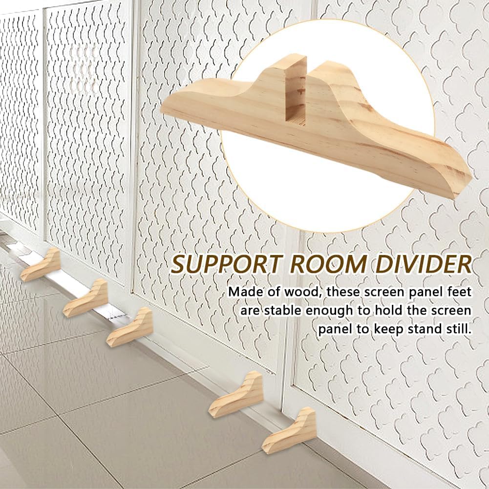 4pcs Folding Room Divider Stand,Wooden Room Divider Stand with Screws,Folding Privacy Screen Holder, Room Screen Holder Feet Partition for Hotel Home Office (Wood)